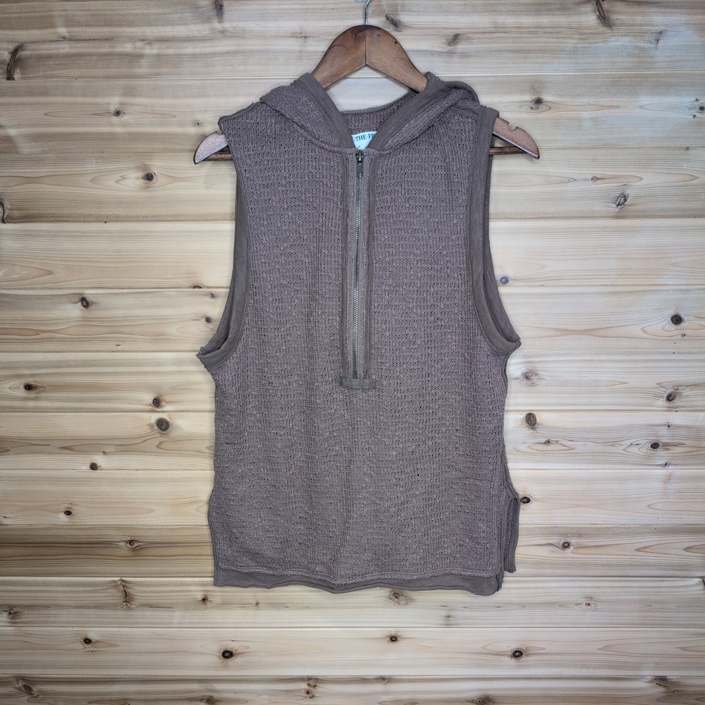 We The Free‎ Womens XS Mauve Brown Textured Knit Sleeveless Quarter Zip Hoodie